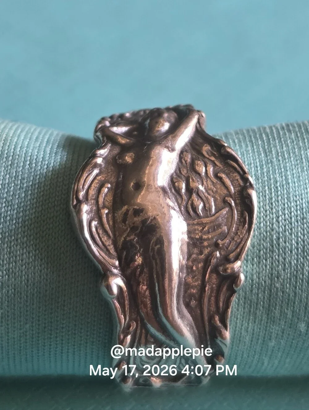 Vintage Sterling Silver Goddess Woman Nude Muse Nymph Spoon Ring #126 - Picture 14 of 15